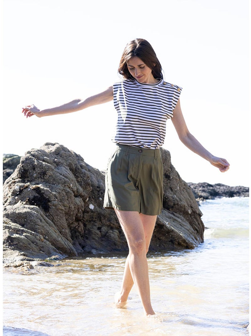 T-shirt manches courtes - Terre de Marins Blanc Kaki - Kiabi