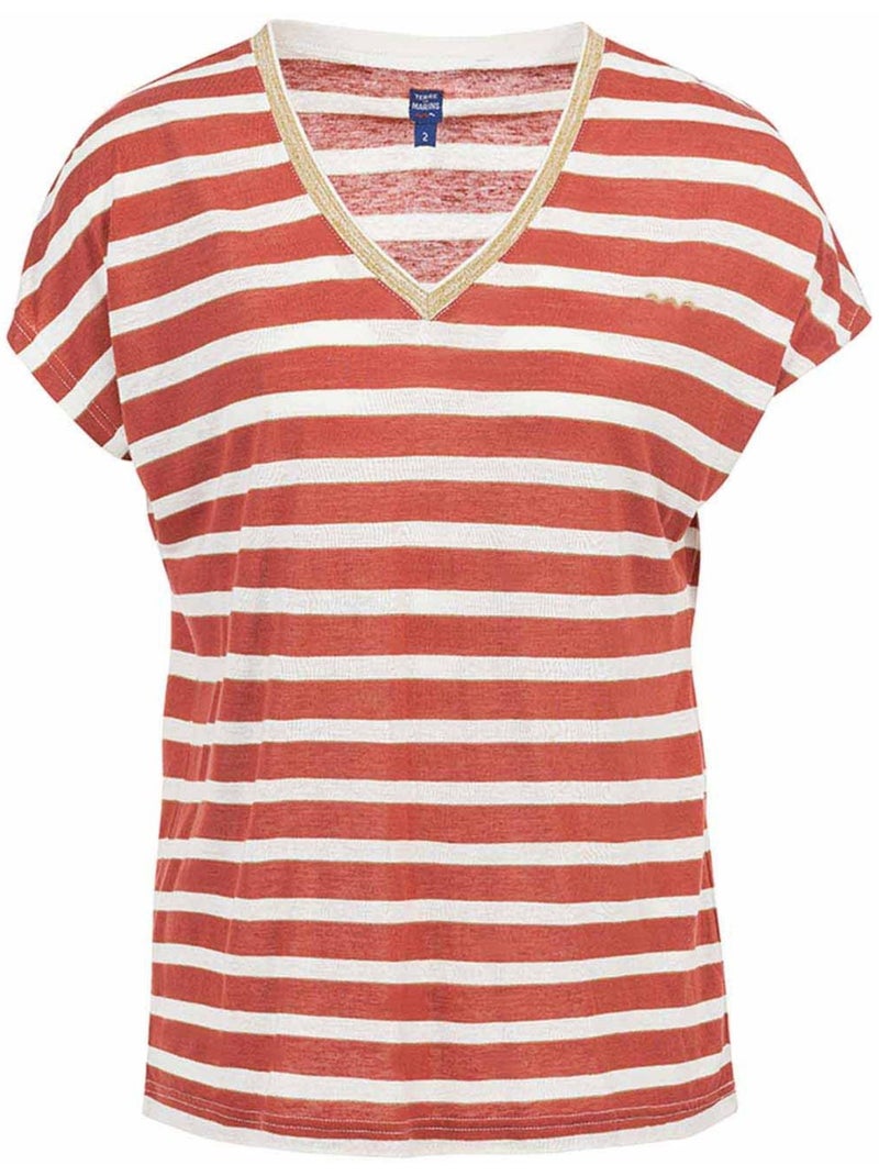 T-shirt manches courtes - Terre de Marins Blanc Rouge Blanc - Kiabi
