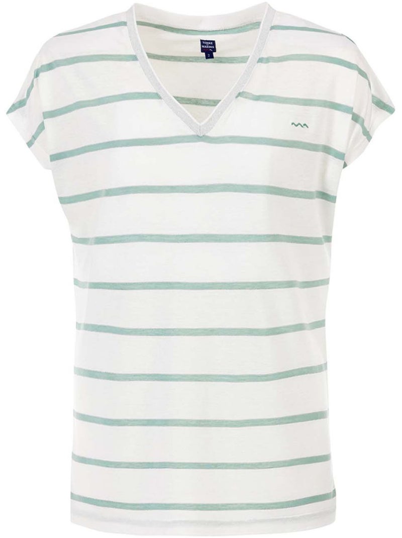 T-shirt manches courtes - Terre de Marins Blanc Vert - Kiabi