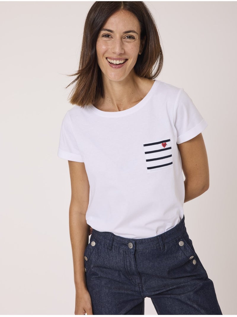 T-shirt manches courtes 100% coton - Terre de Marins Blanc - Kiabi