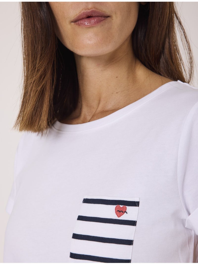 T-shirt manches courtes 100% coton - Terre de Marins Blanc - Kiabi