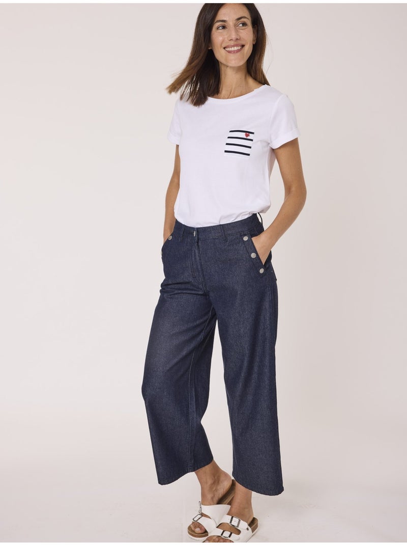 T-shirt manches courtes 100% coton - Terre de Marins Blanc - Kiabi