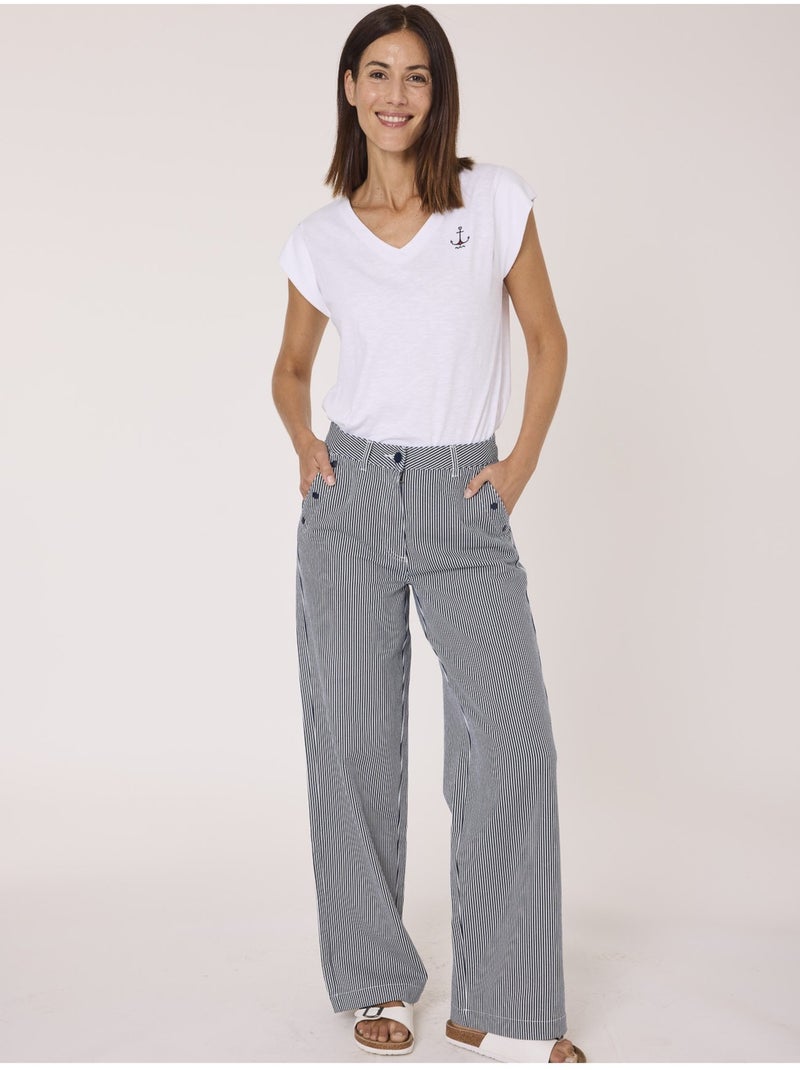 T-shirt manches courtes 100% coton - Terre de Marins Blanc - Kiabi