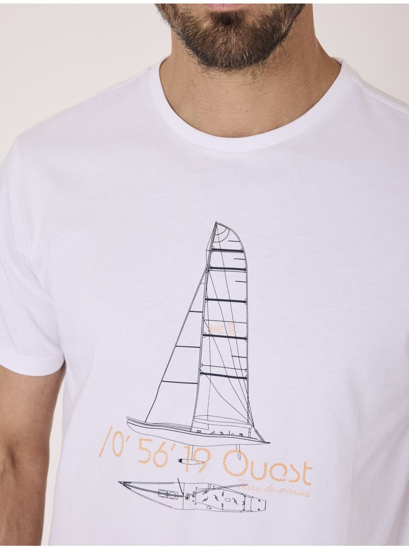 T-shirt manches courtes 100% coton - Terre de Marins Blanc - Kiabi