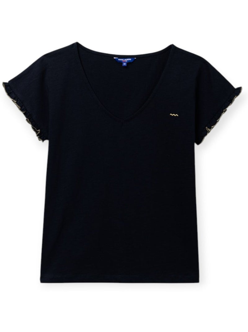 T-shirt manches courtes 100% coton - Terre de Marins Noir - Kiabi
