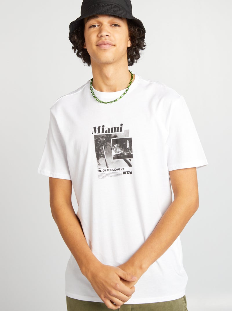 T-shirt manches courtes à inscriptions Blanc Miami - Kiabi