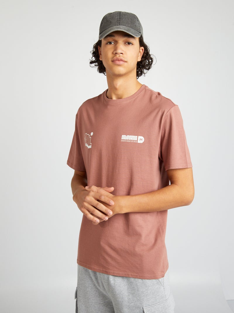 T-shirt manches courtes à inscriptions Marron - Kiabi