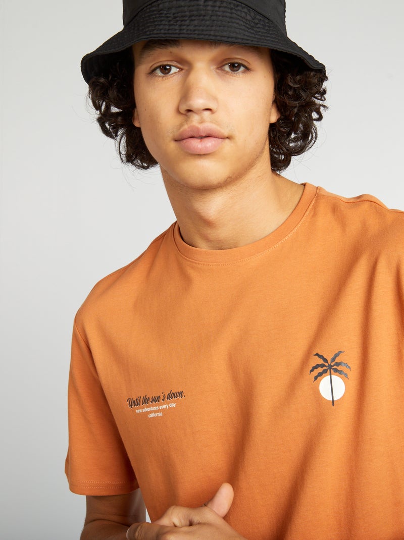 T-shirt manches courtes à inscriptions Orange - Kiabi