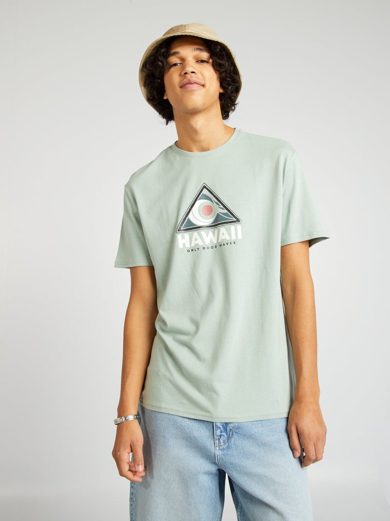T-shirt manches courtes à inscriptions Vert - Kiabi