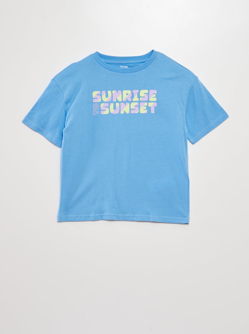 T-shirt manches courtes à message Bleu - Kiabi