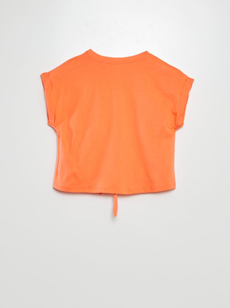 T-shirt manches courtes à nouer à la base orange - Kiabi