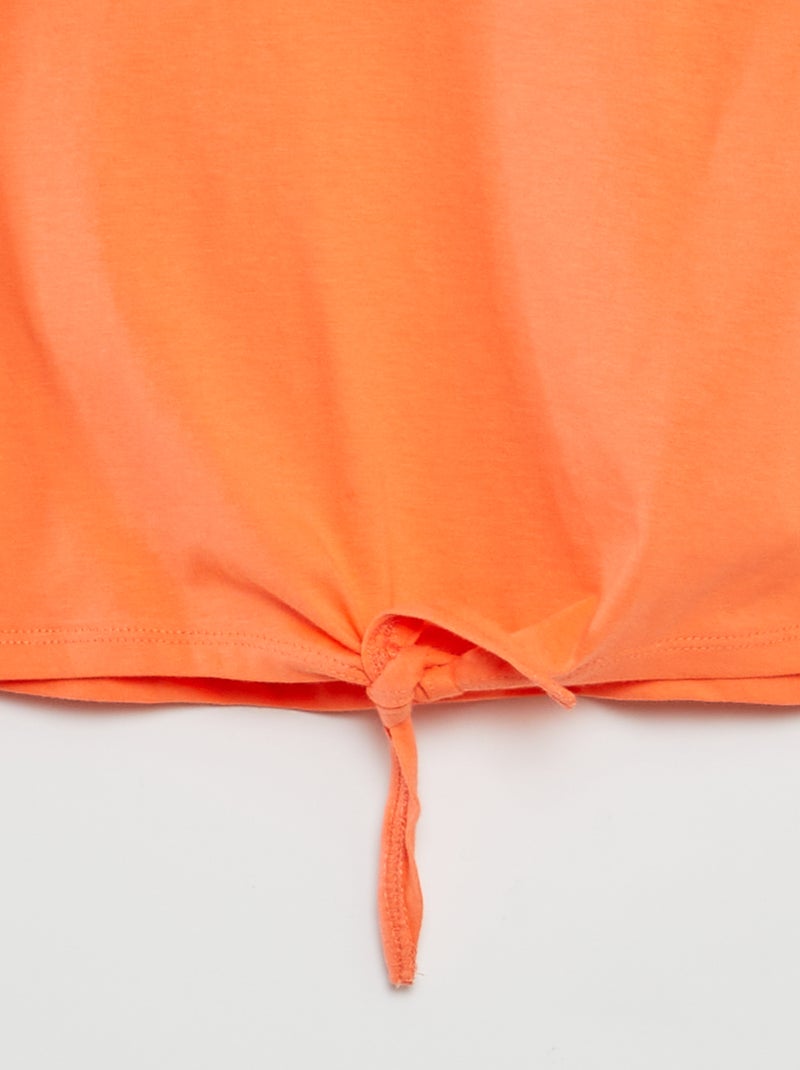 T-shirt manches courtes à nouer à la base orange - Kiabi