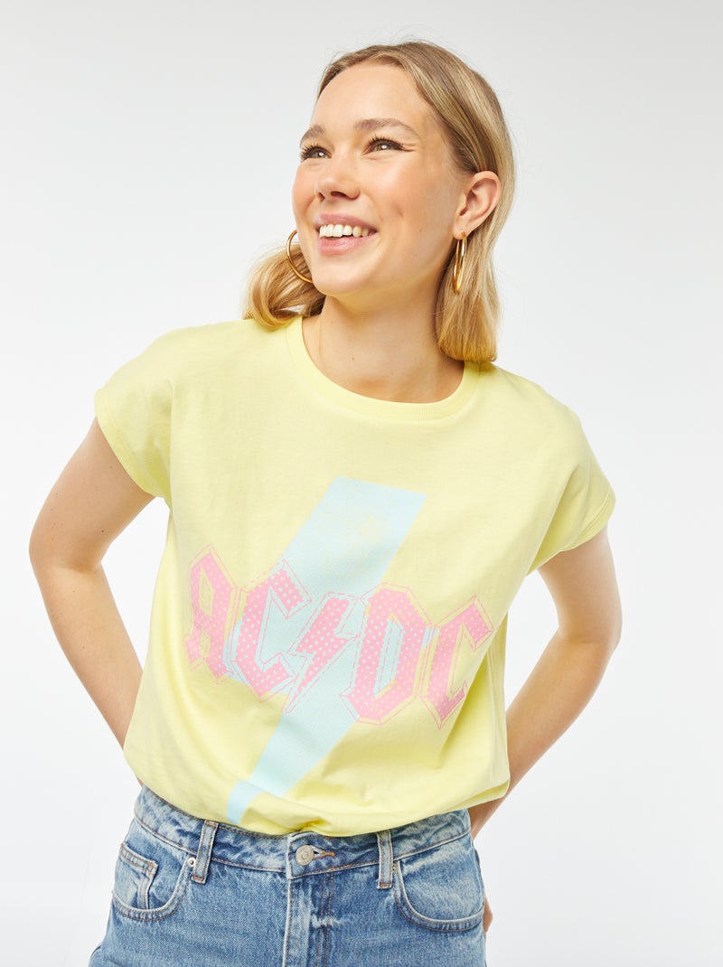 T-shirt manches courtes  'AC/DC' Jaune - Kiabi