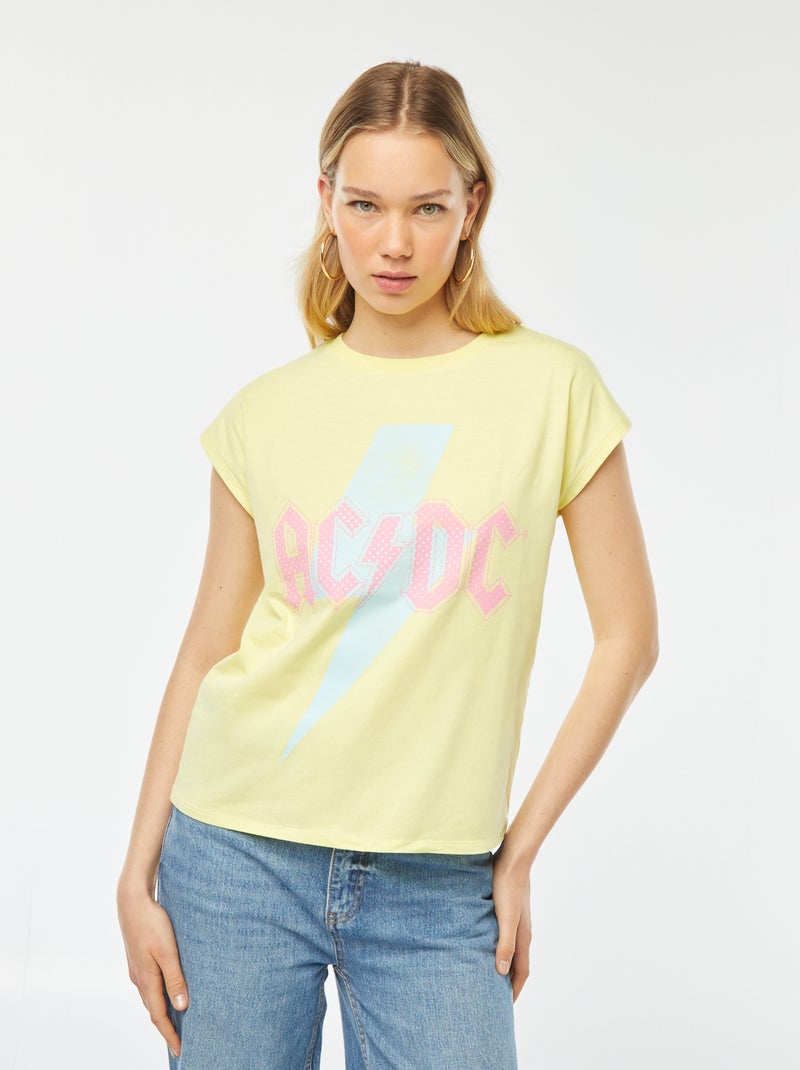 T-shirt manches courtes  'AC/DC' Jaune - Kiabi