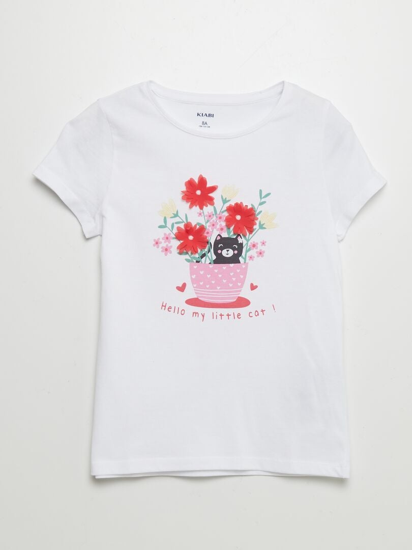 T-shirt manches courtes avec animation Blanc - Kiabi