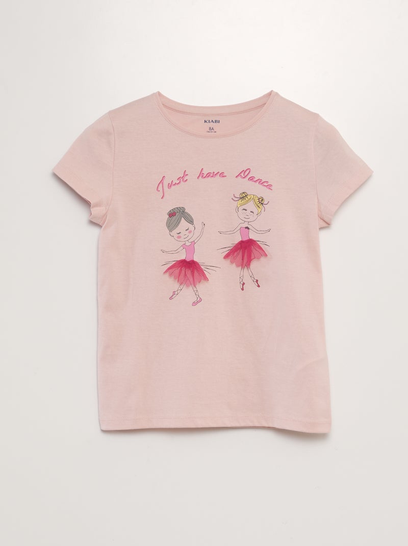 T-shirt manches courtes avec animation Rose - Kiabi