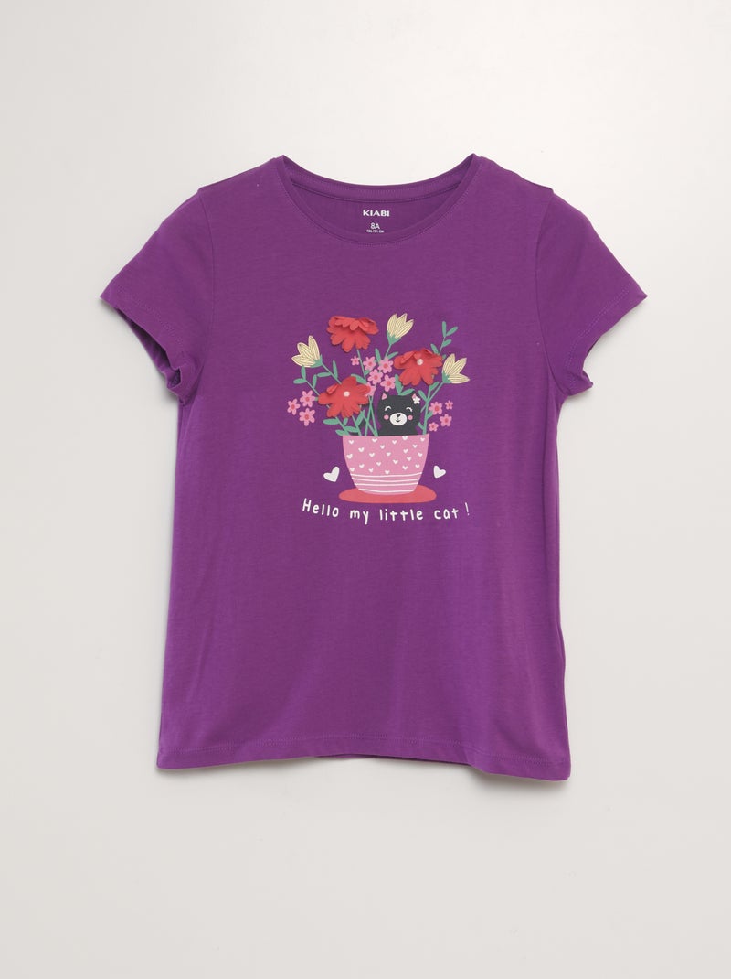 T-shirt manches courtes avec animation Violet - Kiabi