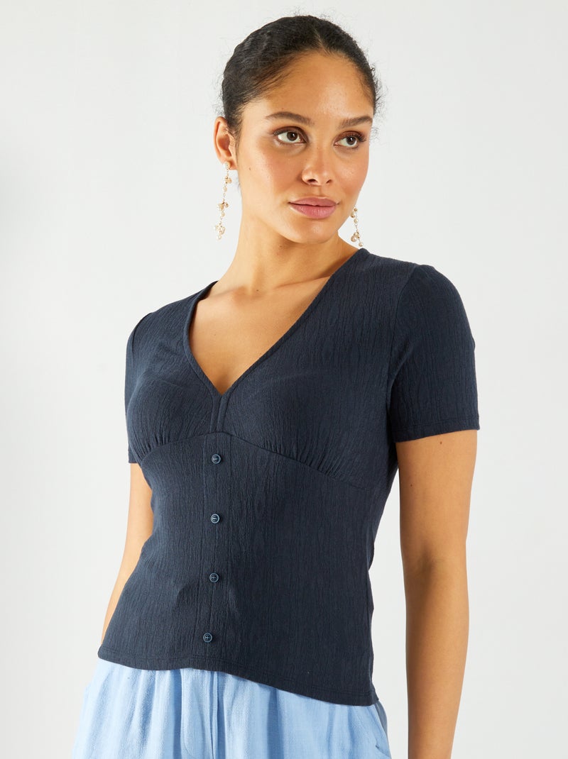 T-shirt manches courtes avec boutons fantaisies Marine - Kiabi