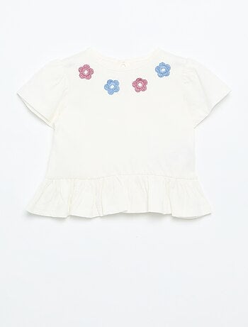 T-shirt manches courtes avec broderies et base volantée