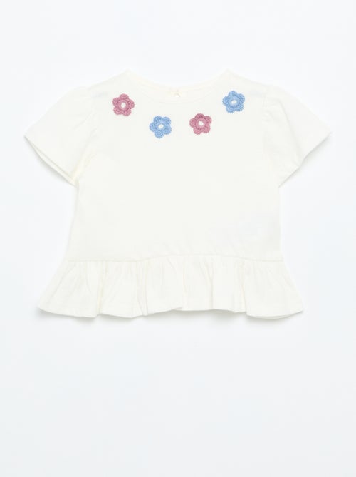 T-shirt manches courtes avec broderies et base volantée - Kiabi T-shirt manches courtes avec broderies et base volantée - Kiabi