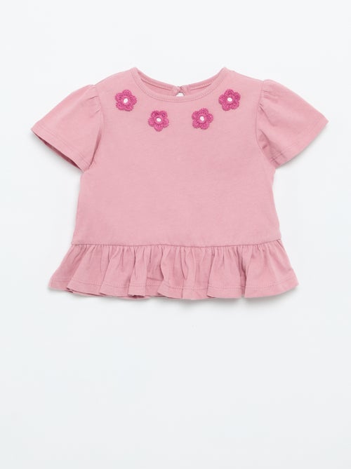 T-shirt manches courtes avec broderies et base volantée - Kiabi T-shirt manches courtes avec broderies et base volantée - Kiabi