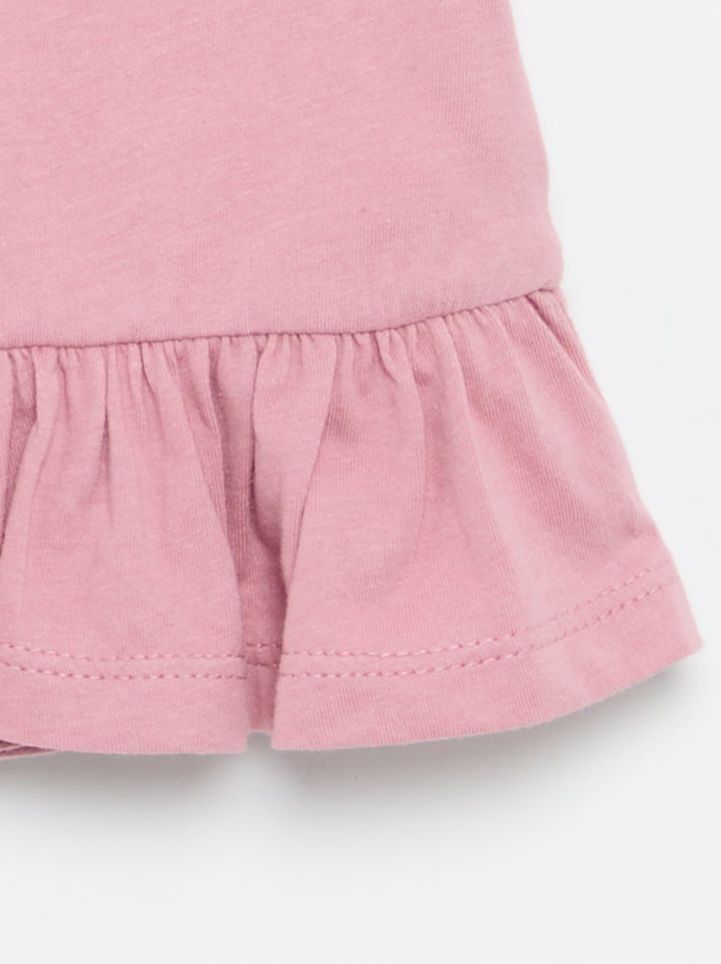T-shirt manches courtes avec broderies et base volantée Rose - Kiabi