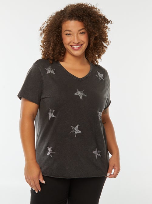 T-shirt manches courtes avec étoiles à strass - Kiabi