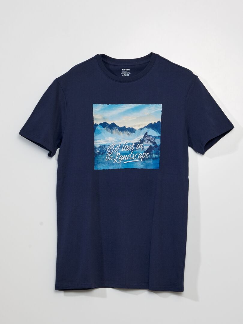 T-shirt manches courtes avec imprimé Bleu - Kiabi