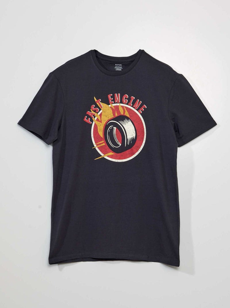 T-shirt manches courtes avec imprimé Noir - Kiabi
