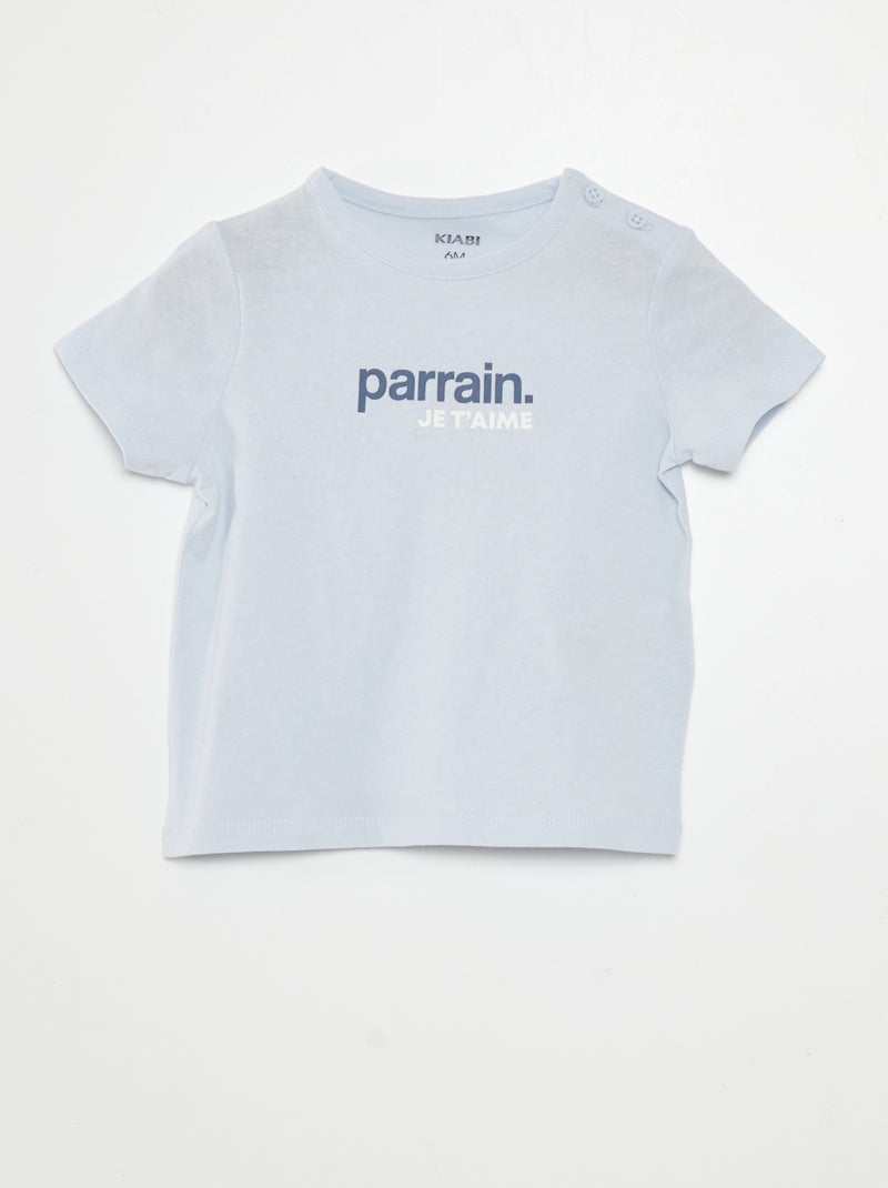 T-shirt manches courtes avec inscription Bleu - Kiabi