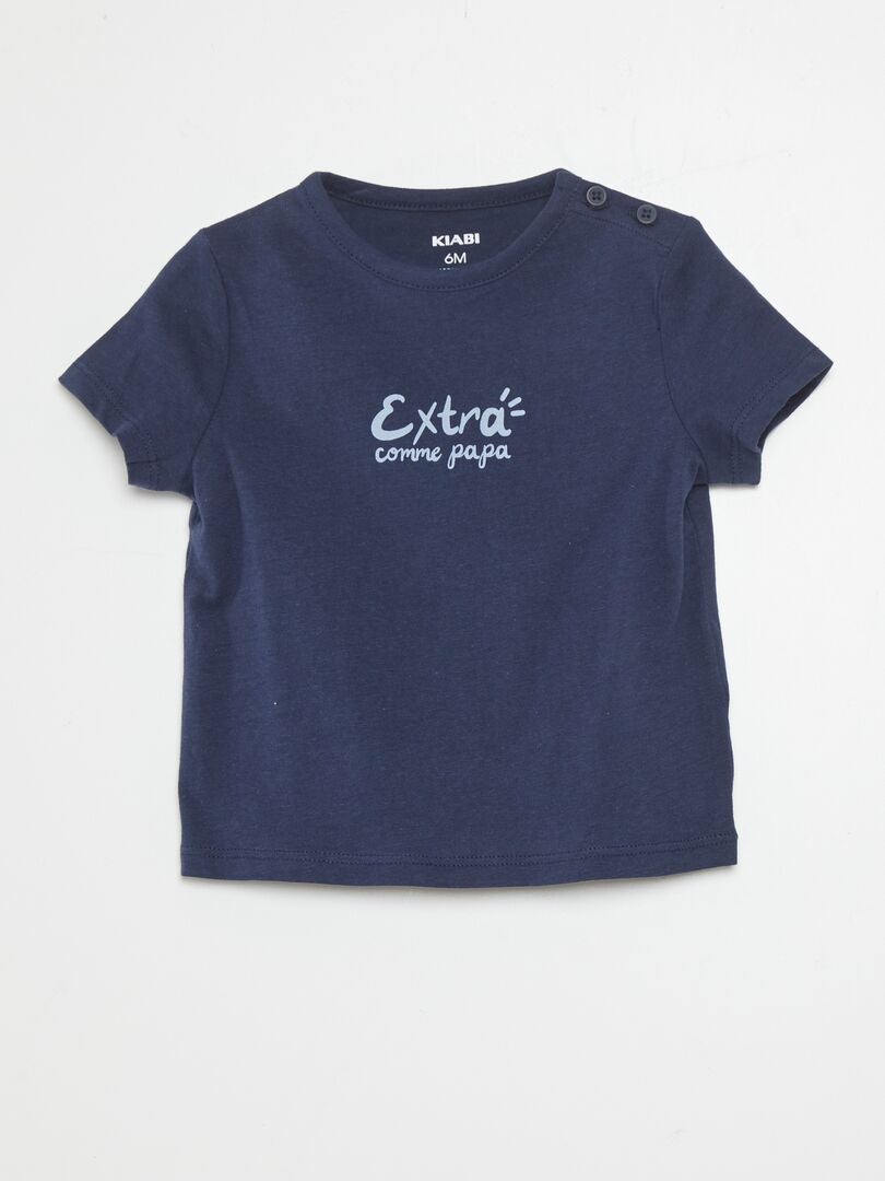 T-shirt manches courtes avec inscription Bleu - Kiabi