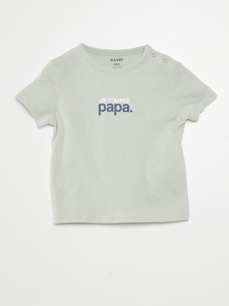 T-shirt manches courtes avec inscription Vert - Kiabi