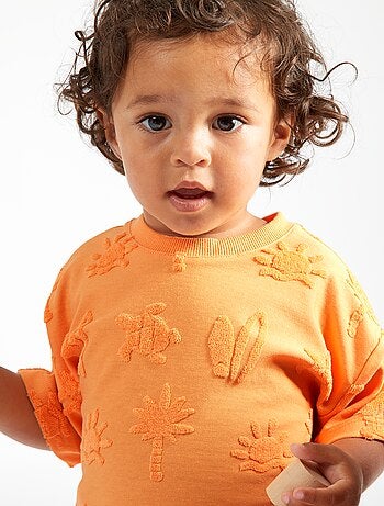 T-shirt manches courtes avec motif maille bouclette - Kiabi