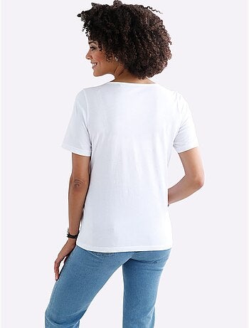 T-shirt manches courtes avec motifs papillons et brillance - Taille standard - Moda Vilona