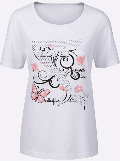 T-shirt manches courtes avec motifs papillons et brillance - Taille standard - Moda Vilona - Kiabi T-shirt manches courtes avec motifs papillons et brillance - Taille standard - Moda Vilona - Kiabi