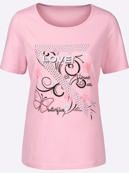 T-shirt manches courtes avec motifs papillons et brillance - Taille standard - Moda Vilona - Kiabi