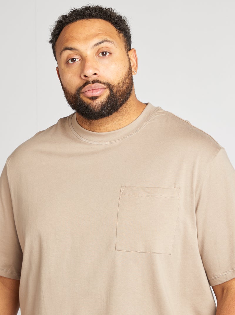 T-shirt manches courtes avec poche poitrine Beige - Kiabi