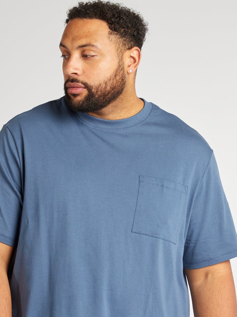 T-shirt manches courtes avec poche poitrine BLEU - Kiabi