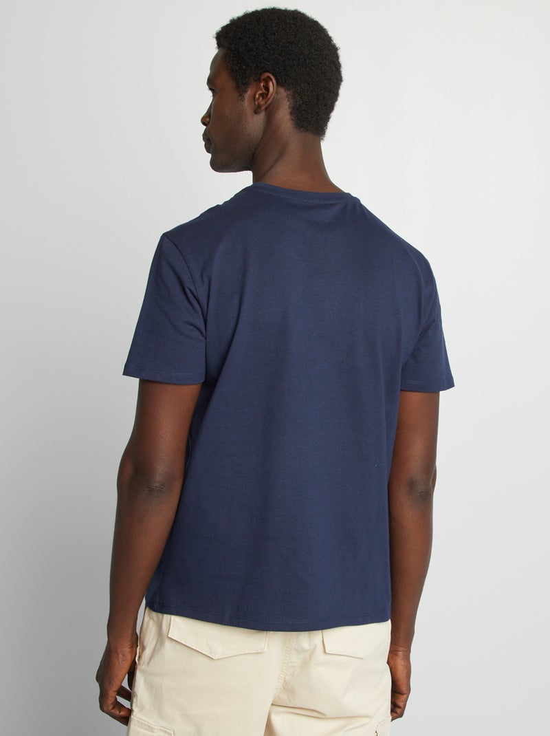 T-shirt manches courtes avec poche poitrine et broderie Bleu - Kiabi