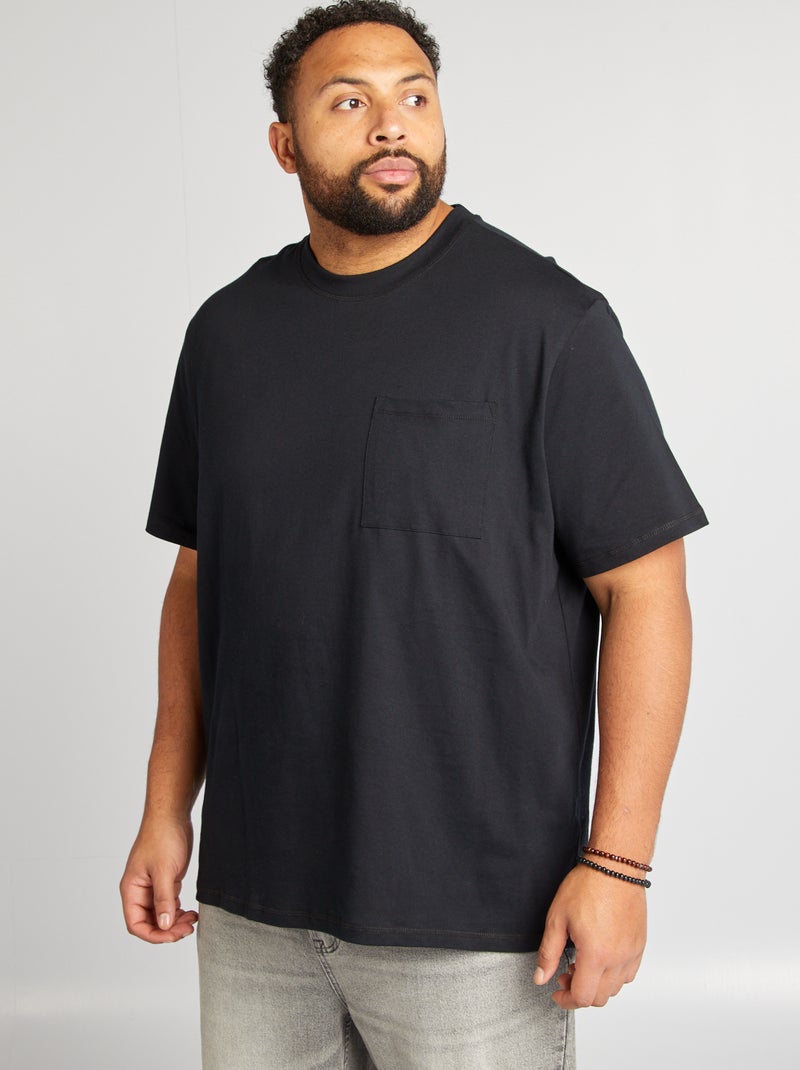 T-shirt manches courtes avec poche poitrine noir - Kiabi