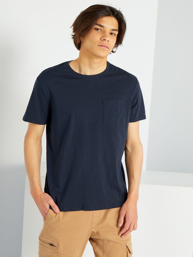T*-shirt manches courtes avec poches poitrine bleu marine - Kiabi