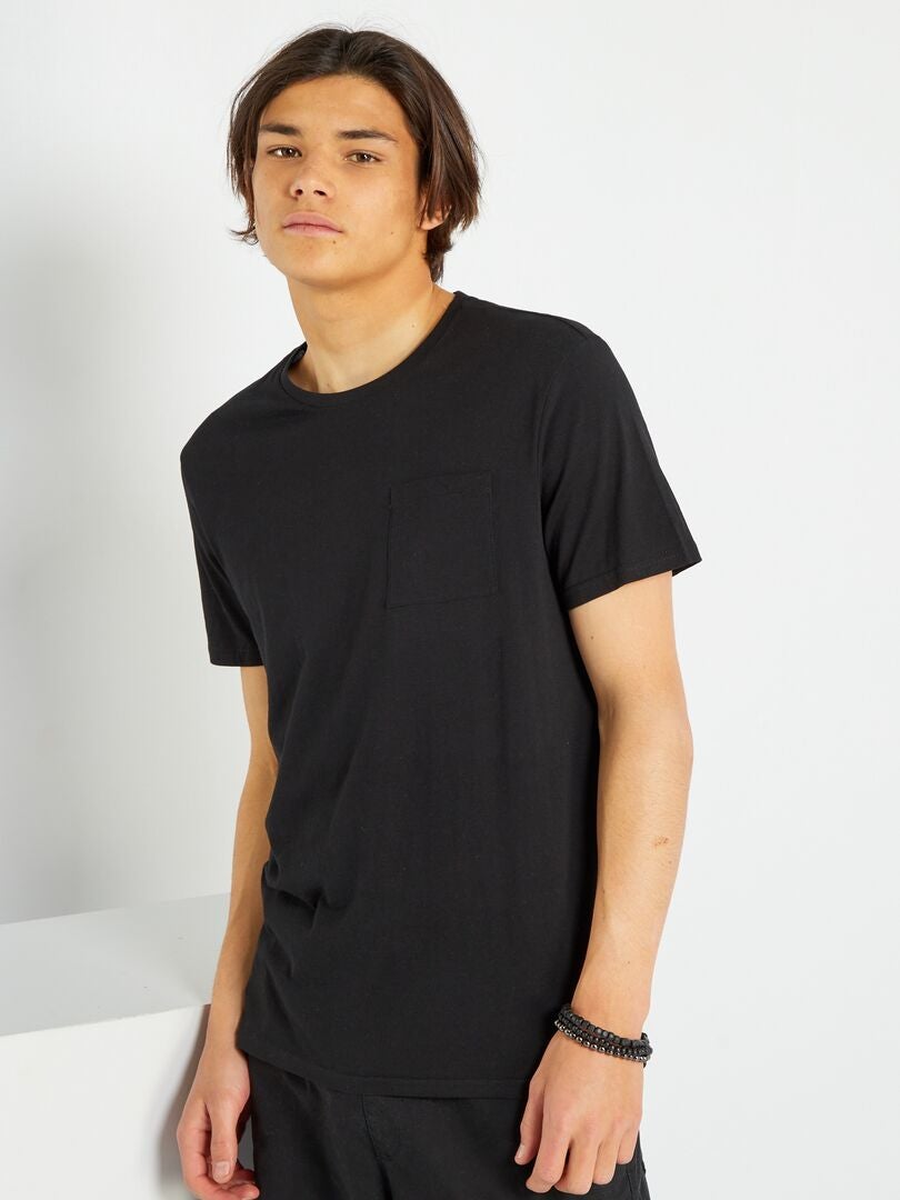 T*-shirt manches courtes avec poches poitrine noir - Kiabi