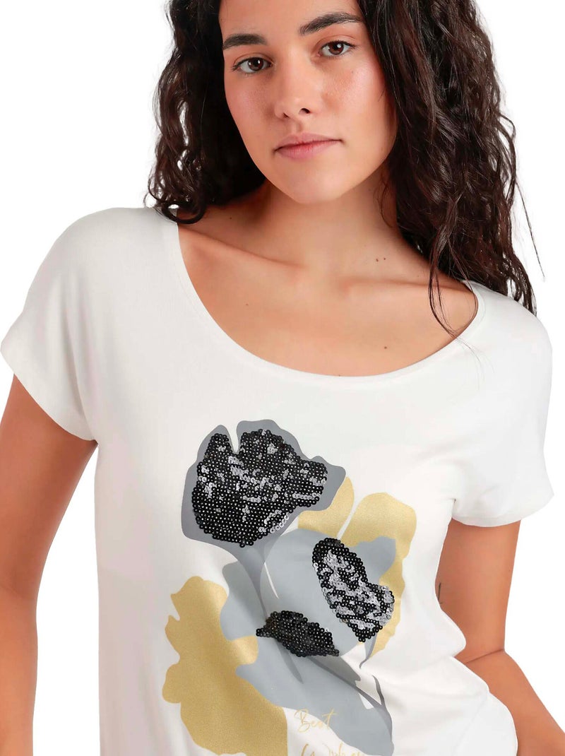T-shirt manches courtes Best Wishes Ecru - Kiabi