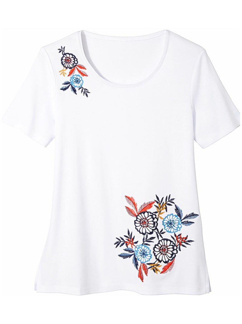 T-shirt manches courtes brodé ou imprimé Blanc - Kiabi