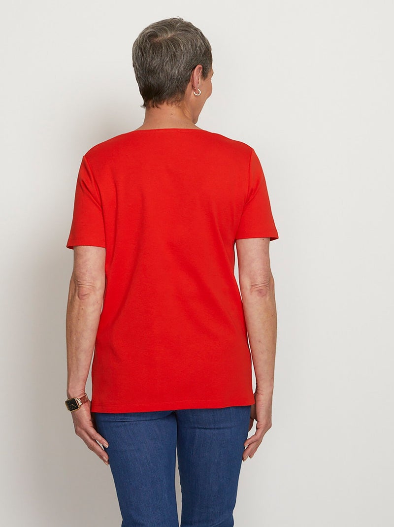 T-shirt manches courtes brodé ou imprimé Orange corail - Kiabi