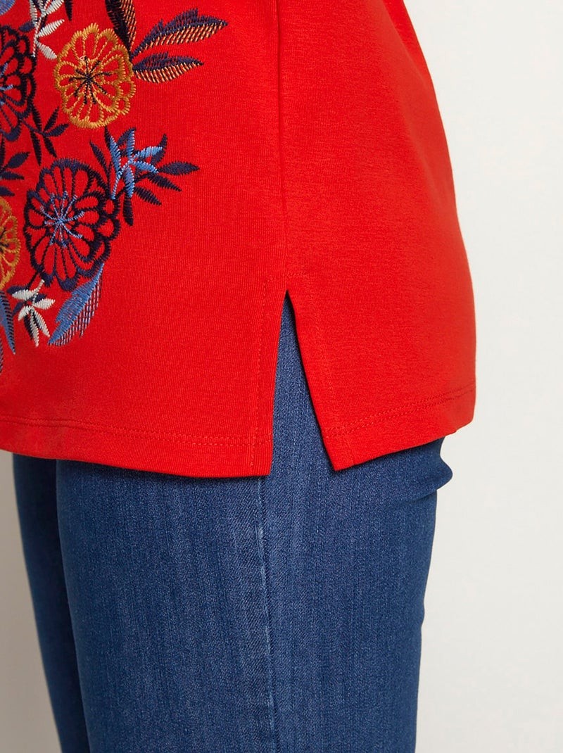 T-shirt manches courtes brodé ou imprimé Orange corail - Kiabi