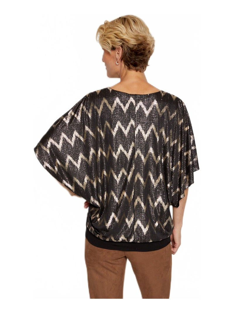 T-shirt manches courtes chauve-souris Noir Doré - Kiabi