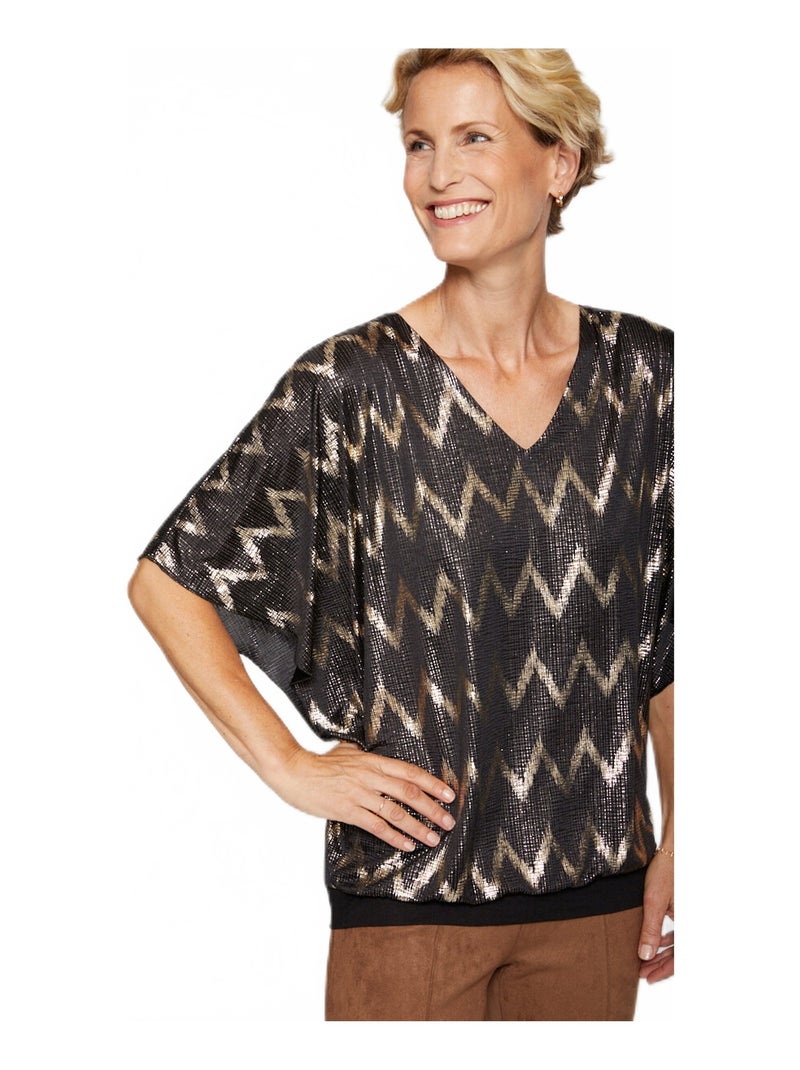 T-shirt manches courtes chauve-souris Noir Doré - Kiabi