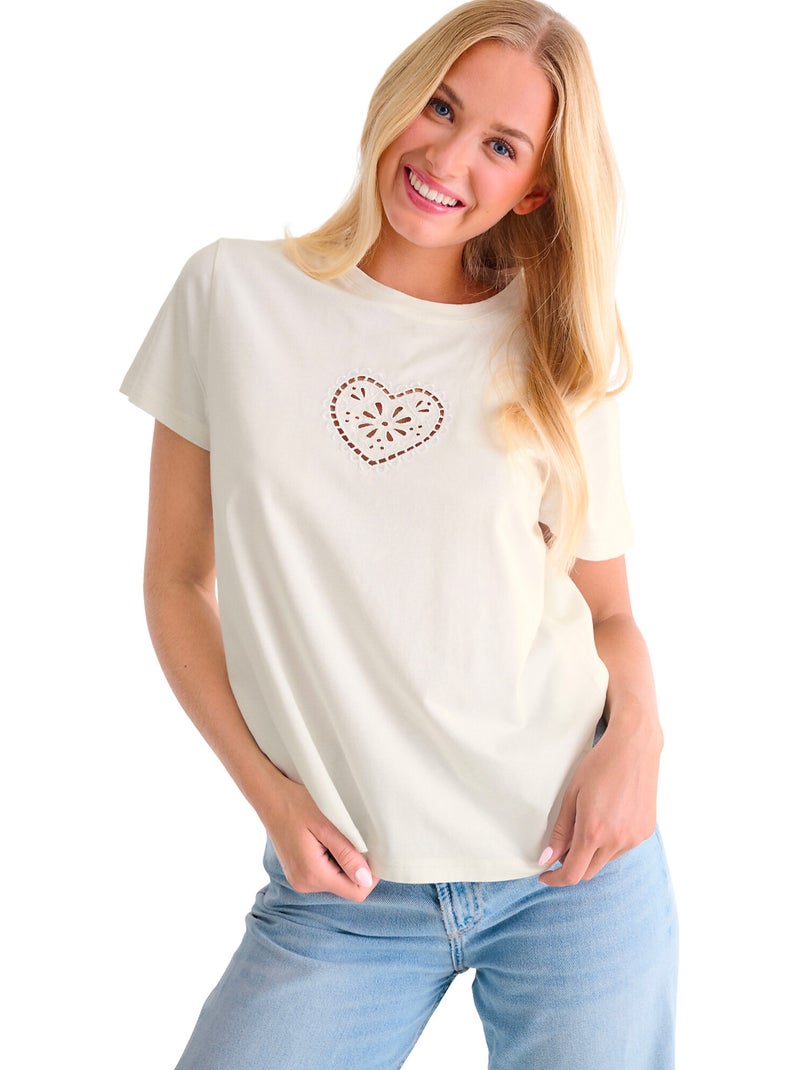 T-shirt manches courtes coeur summertime Ecru - Kiabi