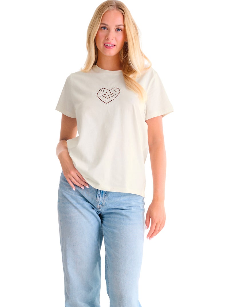 T-shirt manches courtes coeur summertime Ecru - Kiabi